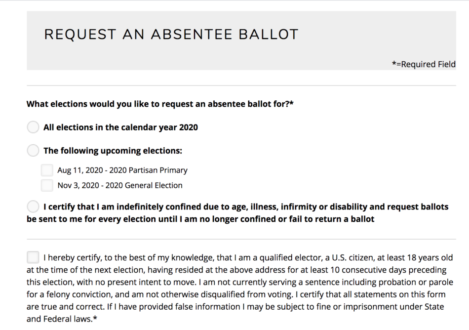 Sample of how to get an absentee ballot in Wisconsin through my vote.